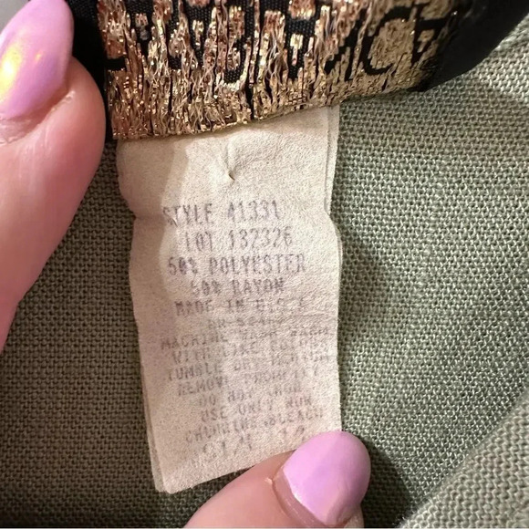 Vintage Casablanca Blouse Green Woven Material Size 14 - Picture 7 of 7